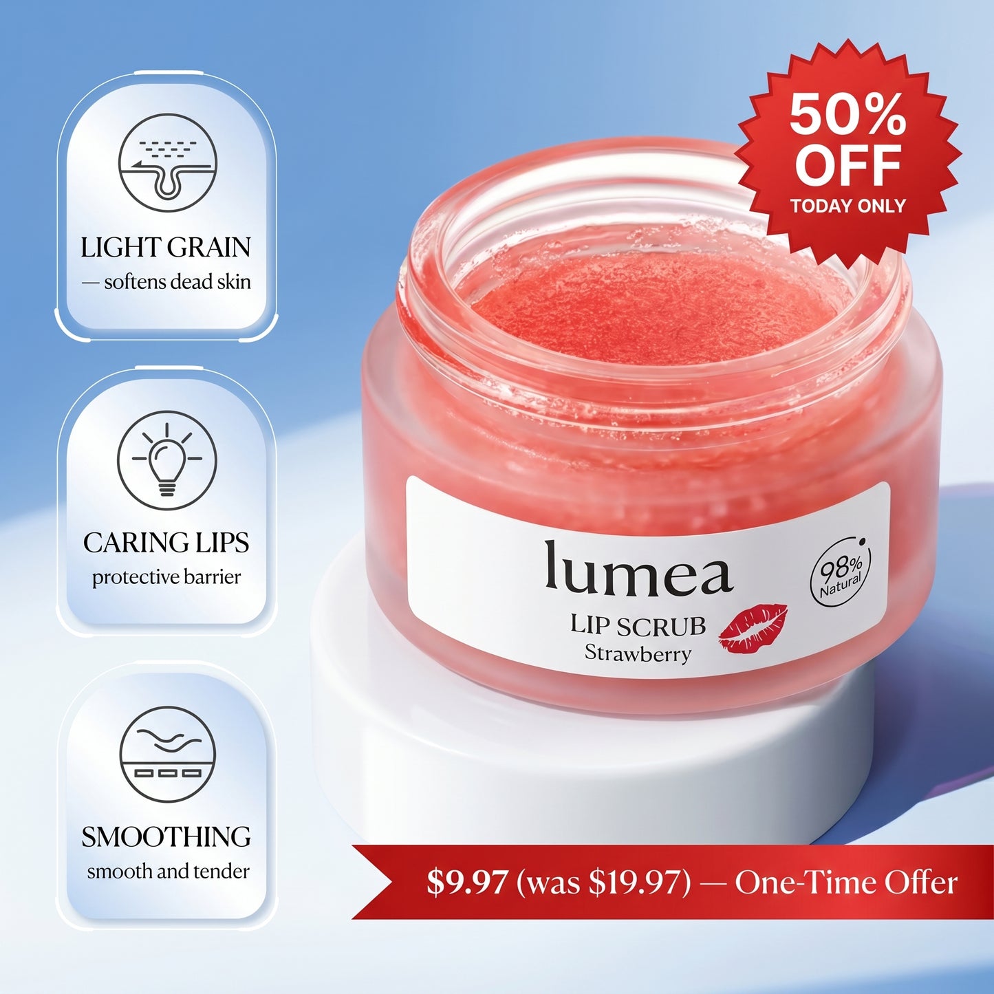 Lumea Lip Scrub | Strawberry Smoothing Exfoliator for Soft, Color-Ready Lips