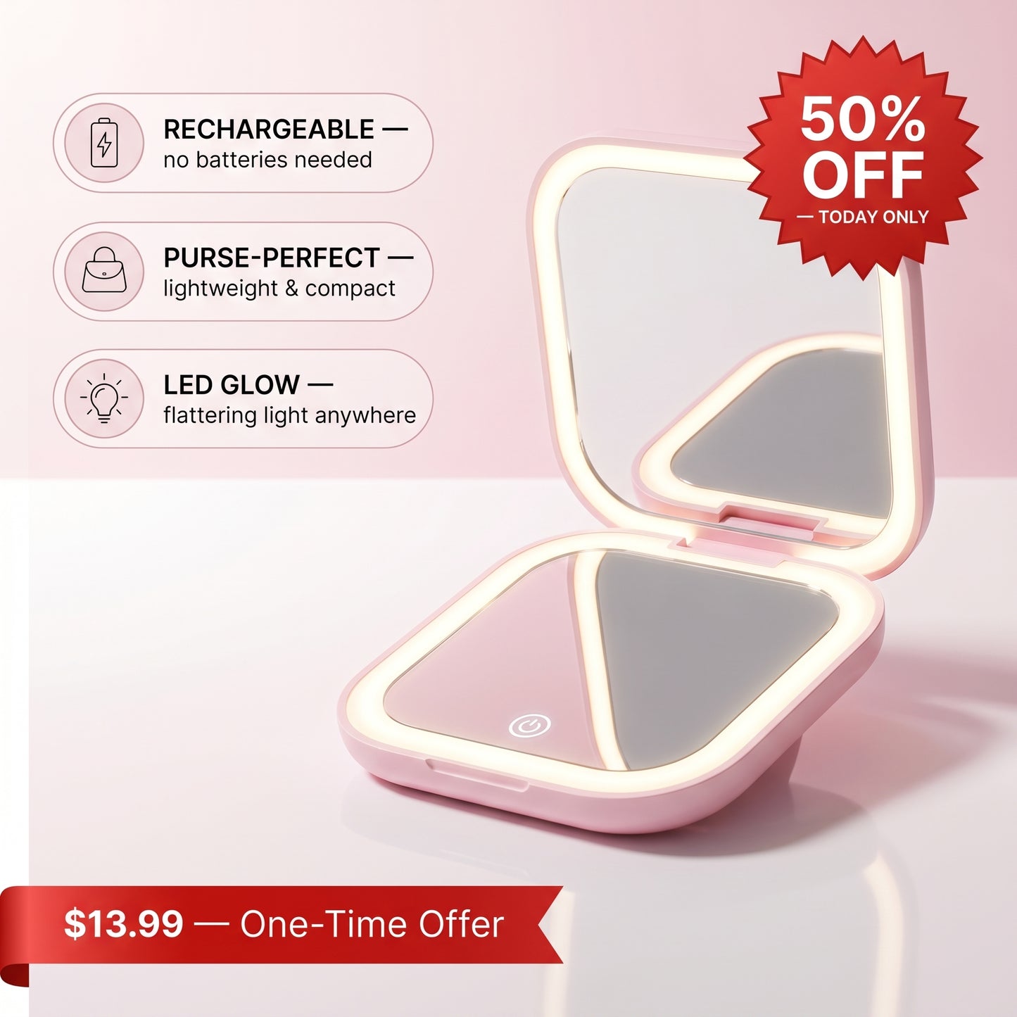 Lumea LED Glow Compact Mirror — Rechargeable & Purse-Ready